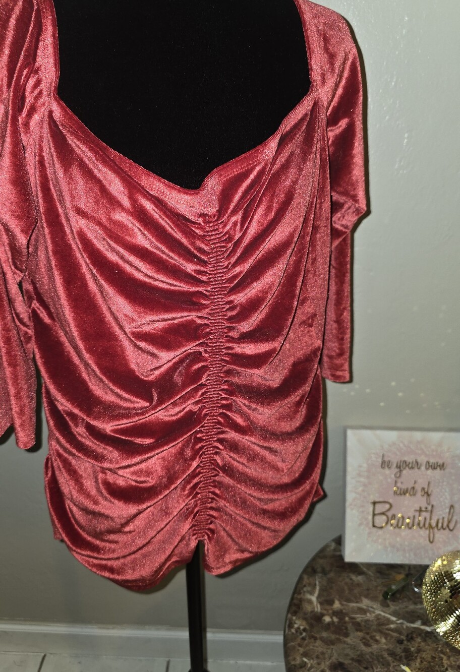 Ruched Red Velvet Off Shoulder Women’s Top